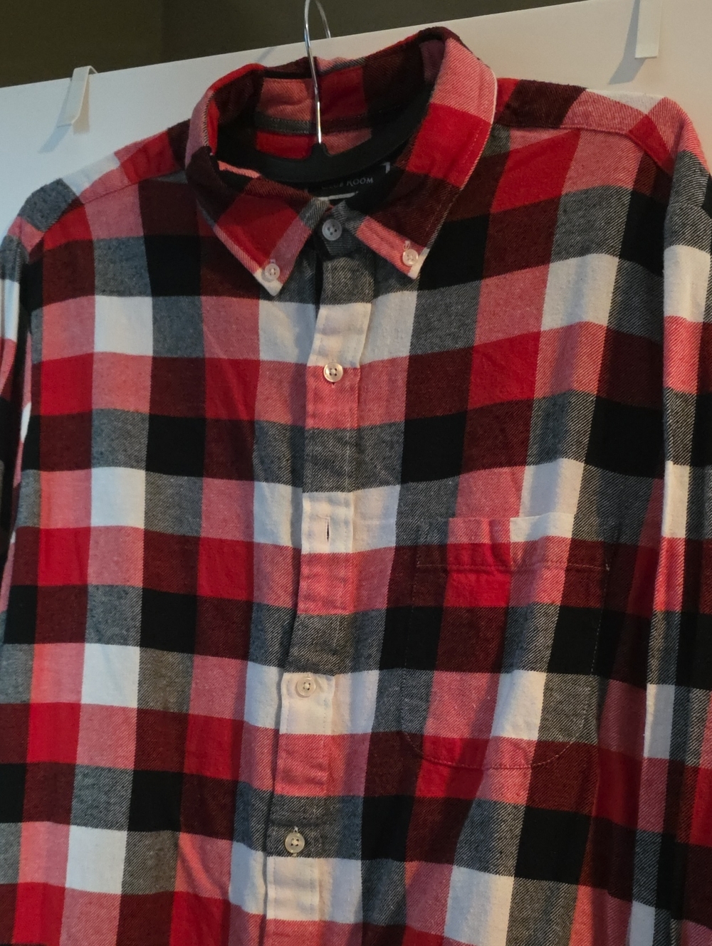 Club Room Red Black White Plaid Button-Down Shirt